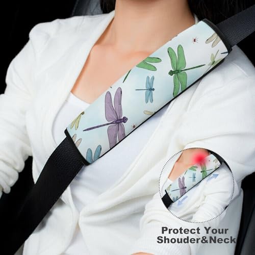 2 Pack Dragonfly Floral Flower Car Seat Straps Shoulder Pads Universal Fit Neck Strap Covers for Adults and Children, All Vehicles, Pressure Relief - color: Pattern 267