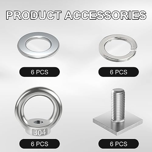 6 Pack Eye Nut with T-Slot Bolt, KWOKWEI M8 Heavy Duty Eye Bolts with Nuts, 304 Stainless Steel Roof Rack T Bolt Eye Nut for Holding Bungee Cord, Anchoring kit, Ropes Anchoring etc