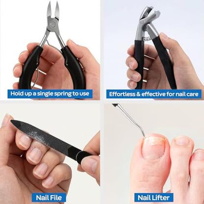 Toenail Clippers for Seniors Thick Nails, Ingrown Toenail Removal Kit 5Pcs, Heavy Duty Slanted Nail Clippers, Ingrown Nail Cutter with Long Handle Wide Jaw, Angled Head Toenails Clipper for Men - size: 5Pcs Nail Clippers Set-PP handle