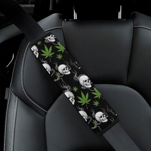 Soft Padded Seat Belt Cover for Girls and Boys, Stroller Pushchair High Chair, 2 Piece Pot Leaf Weedleaf Skull Smoking Shoulder Protector Anti-Slip Pad - color: Pattern 535