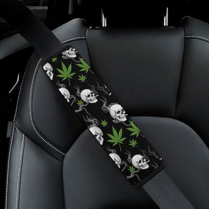 Soft Padded Seat Belt Cover for Girls and Boys, Stroller Pushchair High Chair, 2 Piece Pot Leaf Weedleaf Skull Smoking Shoulder Protector Anti-Slip Pad - color: Pattern 535