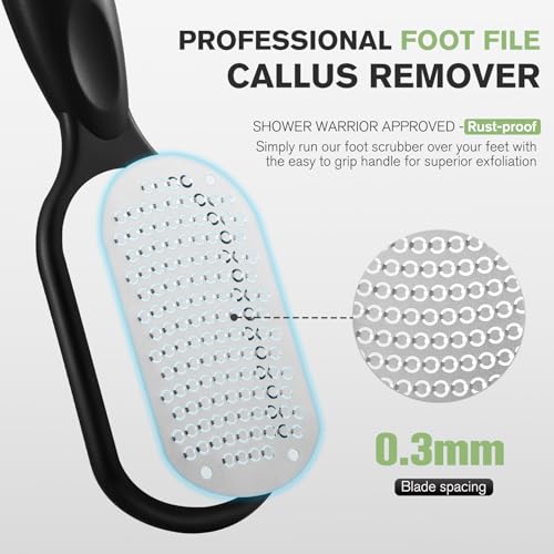 FERYES Foot File Callus Remover with Dead Skin Catcher – The Genius Foot Scrubber for Mess-Free Pedicures, Heel Scraper for Cracked Heel Treatment, Wet & Dry Use Feet Rasp - Black - style: Stainless Steels with Catcher