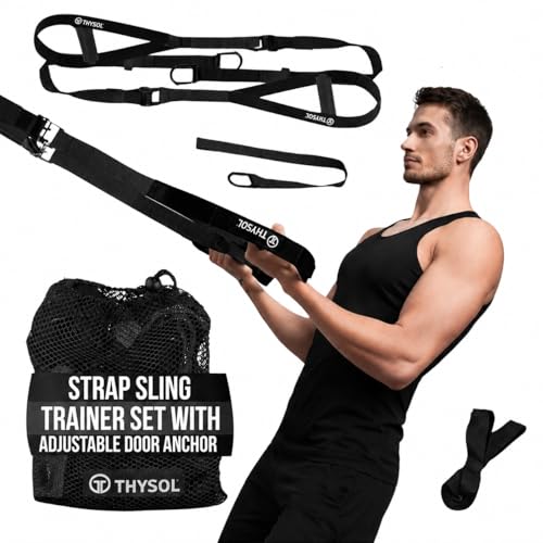 THYSOL Resistance Trainer Pro Xtreme Straps Army | Sling Trainer Set with Adjustable Door Anchor | Fitness Home Workouts - Suitable for Travelling & for Training Indoor & Outdoor - color: Black
