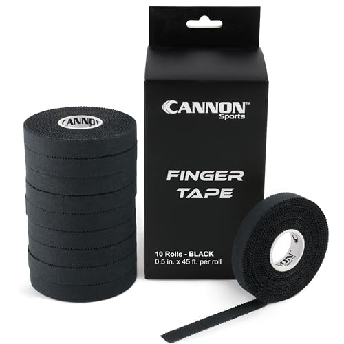 Cannon Sports 10 Pack Athletic Finger Tape - 0.5 Inch x 45 Feet Each Roll - Extra Strong Adhesive for Rock Climbing, Jiu-Jitsu, Wrestling, Martial Arts, Weight Training, Volleyball (Black, 10 Pack) - color: Black