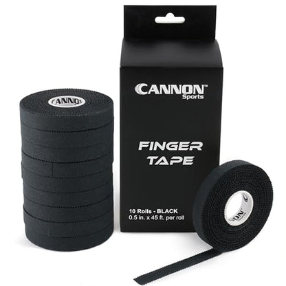 Cannon Sports 10 Pack Athletic Finger Tape - 0.5 Inch x 45 Feet Each Roll - Extra Strong Adhesive for Rock Climbing, Jiu-Jitsu, Wrestling, Martial Arts, Weight Training, Volleyball (Black, 10 Pack) - color: Black