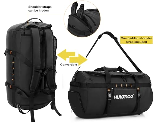 Hulongo Waterproof Duffel Bag Backpack for Men, Black, 90L | Large, Mens Duffel Backpack Bags, Traveling, Heavy Duty - color: Black, size: 90L