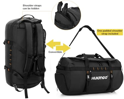 Hulongo Waterproof Duffel Bag Backpack for Men, Black, 90L | Large, Mens Duffel Backpack Bags, Traveling, Heavy Duty - color: Black, size: 90L