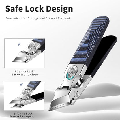 Wide Jaw Opening Anti-Splash Nail Clipper, Eagle Beak Beveled Nail Clippers，G10 Long Handle Angled Head Toenail Clippers for Thick Nails (Straight Blue B) - color: Straight Blue B