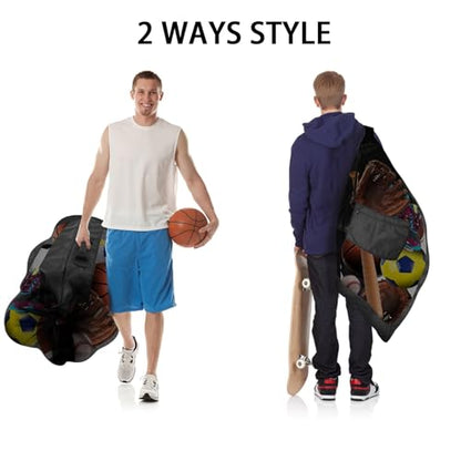 BROTOU 40" x 30" Extra Large Sports Ball Bag, Upgrade Thicken Ball Bags for Coaches, Adjustable Shoulder Strap and Hanging Ears with Handle, Mesh Bag for Basketball, Volleyball, Swimming Gear