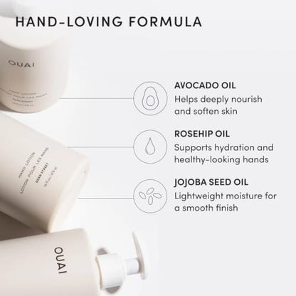 OUAI Hand Lotion - Daily, Lightweight, Hydrating Lotion for Dry Skin - Made with Avocado, Rosehip and Jojoba Oil to Lock in Moisture - Never Greasy (16 Fl Oz) - size: 16 Fl Oz (Pack of 1)