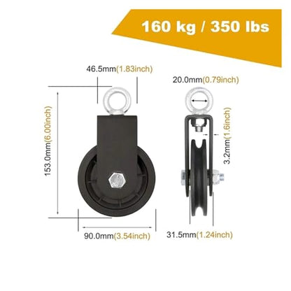 Silent Gym Cable Pulley with Hanging Straps and Carabiner 360 Rotation Smooth Silent Pulley DIY