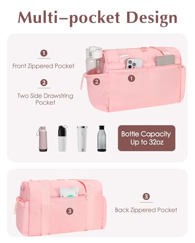 Small Gym Bag, Mini Gym Bag with Yoga Mat Holder & Wet Compartment, Pink | Yoga Mat Bag, Water Bottle Pocket, Detachable and Adjustable Shoulder Strap, Mini Duffle Bag for Workout Travel Dance - color: Pink