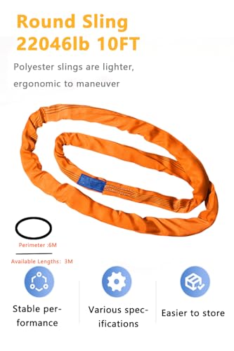 Heavy-Duty 22046 lb Polyester Round Sling 10ft Length, 6M Circumference Industrial Lifting Strap with Reinforced Inner Core – Soft & Protective for Delicate Loads【10t-3m】 - size: 10T-3M