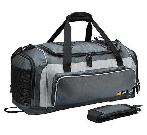 MIER Large Gym Bag for Men 60L Duffel Bag with Shoe Compartment | Lightweight & Durable Sports Duffles; Suited for Workout Fitness Travel Weekender; Water Resistant; Adjustable Shoulder Strap - color: Grey