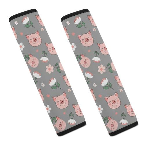 Soft Padded Seat Belt Shoulder Pad for Elderly Support, Stroller Pushchair High Chair, 2 Pack Cute Pink Floral Pigs Print Shoulder Harness Cover Neck and Shoulder Support - color: Pattern 286