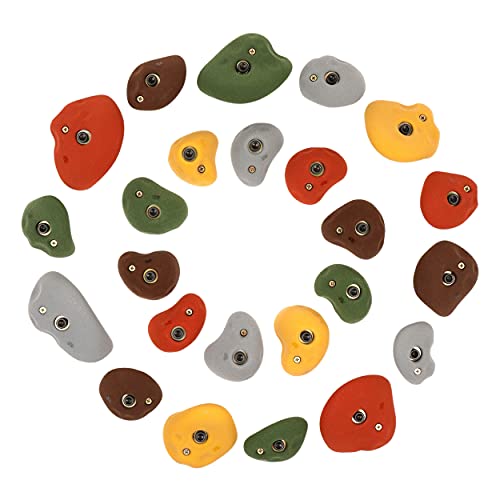 Atomik Rock Climbing Holds Set of 24 Golfus Style Tennis Shoe Friendly Footholds and Jugs with Indoor Rated Hardware in Assorted Earth Tones