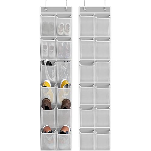 Simple Houseware 24 Pockets - 2PK 12 Large Pockets Over Door Hanging Shoe Organizer, Grey - color: Gray