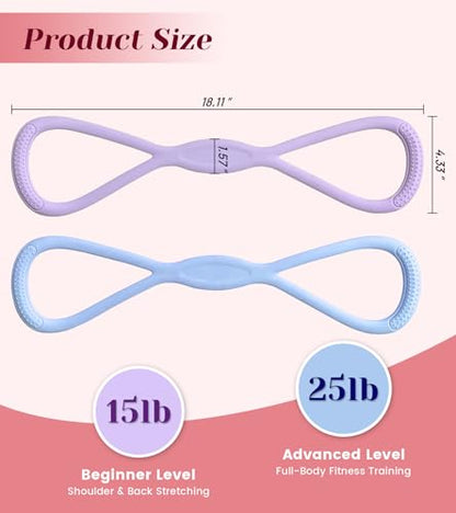Resistance Bands with Handles, 2 Pcs Figure 8 Exercise Bands for Arm, Back and Shoulder Training, Elastic Fitness Bands for Strength Training, Stretching, Yoga and Home Workouts - color: blue+purple