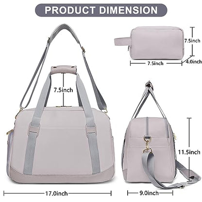 Sports Gym Bag for Women, Travel Duffle Bag with Shoe Compartment & Wet Pocket, Fitness Yoga Bag - color: Grey