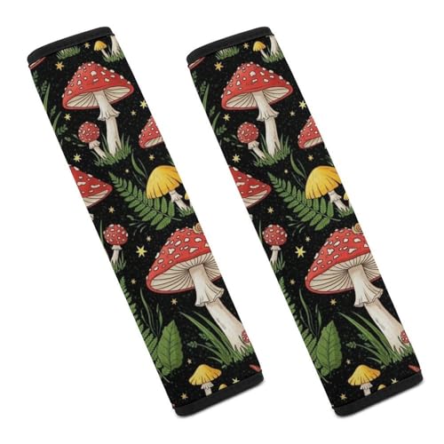 2 Piece Soft Padded Car Seat Belt Pad for Elderly Support, Stroller Pushchair High Chair, Wild Mushrooms Shoulder Harness Cover, Shock Absorption - color: Pattern 956