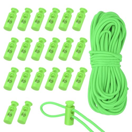 uxcell 20 Pcs Plastic Cord Locks & 16 ft Elastic Cord, Double-Hole Toggles for Drawstrings End Stopper Fastener Slider Toggles Clip for Shoelaces Backpacks Replacement, Light Green - color: Light Green