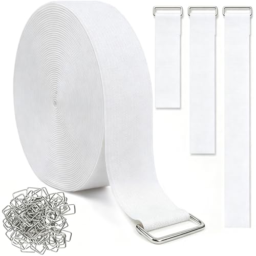 1.5In x 39Ft Cinch Straps Nylon Heavy Duty With 50 Buckles, Cut to Length, White Hook and Loop Straps, Reusable Long Cable Ties for Storage and Cord Organizer - size: 1.5In x39Ft White
