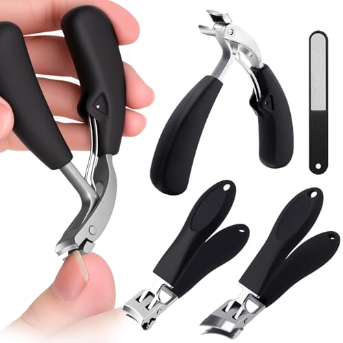 Heavy Duty Toe Nail Clippers for Men Angled Head for Seniors Thick Toenails | Wide Jaw Opening Anti-Splash Slanted Non-Slip Long Handle 4PCS Nail Clippers Set Nail Cutter for Men Women（Silver） - color: 4pcs-silver
