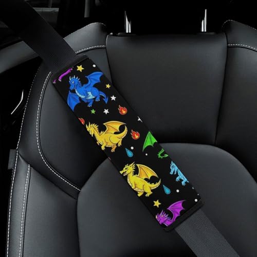 Soft Padded Seat Belt Cover for Girls and Boys, Stroller Pushchair High Chair, 2 Piece Colorful Flying Dragons Shoulder Protector Anti-Slip Pad - color: Pattern 697