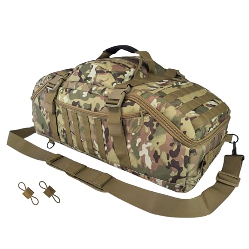 65L Large Travel Duffle Bag Military Tactical Backpack, Army Assault Pack 3 Day Bug Out Rucksack for Outdoor Sports Hiking Camping with Molle System - color: CP Camo, size: 65L