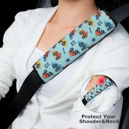 Soft Padded Car Seat Straps Shoulder Pads for Elderly Support, All Vehicles, 1 Pair Monster Trucks Shoulder Protector Anti-Slip Pad - color: Pattern 852