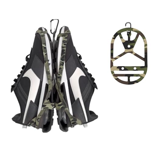 Shoe Holster For Backpack with Clip Hanger. Footwear Holder with Carabiner for Sneakers, Cleats, Bowling, Soccer, Basket, Football. For Travel, Outdoors, Sports & Space Saving - color: Green Camo, size: X-Large