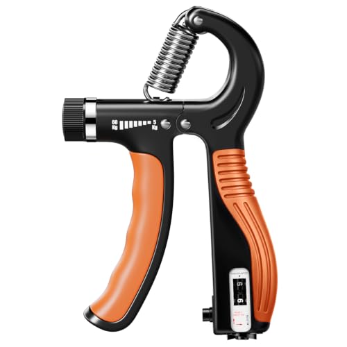 Grip Strength Trainer - Adjustable Resistance 11-132lbs/5-60kg Hand Gripper & Forearm Strengthener Device with Smart Counter for Sports & Rehab - color: Orange