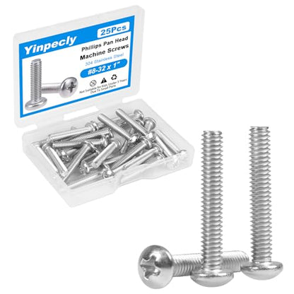 25 Pcs #8-32 x 1 Pan Head Machine Screws, 304 Stainless Steel, Truss Head Bolts, Full Thread, Bright Finish, Phillips Drive for Furniture Repairs and 3D Printer - size: #8-32 x 1"