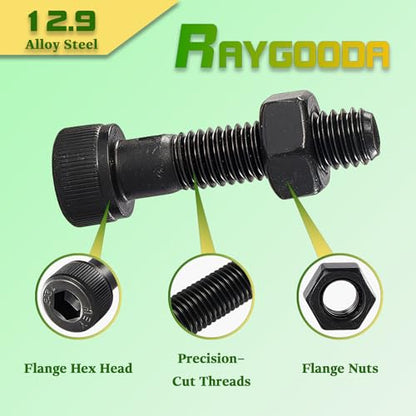 M10-1.5x75 Socket Head Cap Screw and Nut Kit 4set, Grade 12.9 Alloy Steel, Black Oxide Finish, Partially Thread, High Tensile Strength for Automotive, Machinery & Heavy Duty Use - size: M10x75mm(4 Sets）