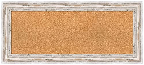 Amanti Art Natural Cork Board for Wall, 19x43 Vision Board with White Frame, Medium Corkboard Office Decor for Home Organization, Coastal Corkboard Pinboard to display items for home organization - color: Alexandria White Wash, size: 19" x 43"