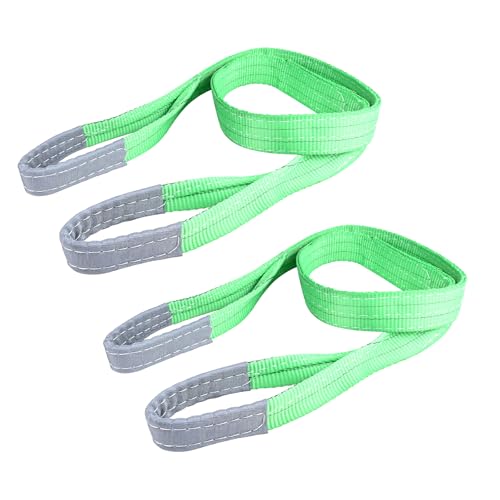 2 PCS Lifting Slings Straps Polyester Web Slings, Lift Sling Straps 3.3 FtX2 in, Polyester Lifting Sling Tow Strap Flat Eye & Eye 2PLY Straight 4409 LBS Basket 8818 LBS Choker 3527 LBS (Green) - color: Green