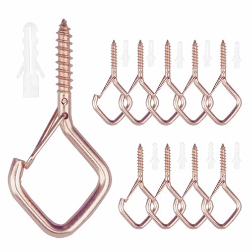 10PCS Eye Screw Hooks for Hanging Heavy Duty with Safety Buckle.Metal Ceiling Hooks for Hanging Plants,Cup,Wind Chime,Bird Feeders,christmas String Lights at Indoor&Outdoor,2.36 Inch(No Drill Bit) - color: Rose Gold, size: 10 Pieces