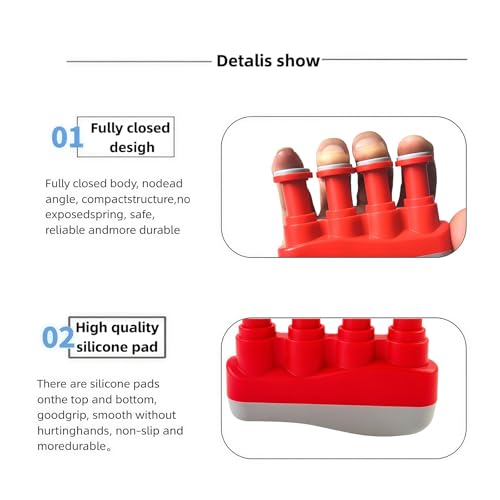 Finger Strengthener, Nalu Hand Grip Trainer Exerciser for Piano, Guitar, Bass, Ukulele Players, Plastic Material, Lightweight and Portable - Improve Finger Flexibility, Strength,1 Pack (Red+Gray) - color: Red+Gray