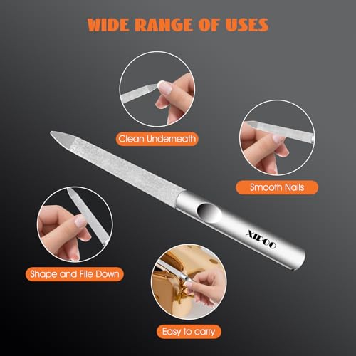 Metal Nail File 2 Pcs, Nail Files for Natural Nails, Fingernail Files with Sharp Pointed Tip Anti-Slip Handle, Nail Filer Made of Stainless Steel, Finger Nail Files for Women and Men