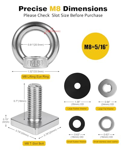 T Track Mount Tie Down Anchor for Roof Rack, M8 Heavy Duty Ring Shaped Eye Bolt, Stainless Steel T Bolt Eye Nut Tie Down Rings for Holding Bungee Cord, Ropes, Hooks - size: M8x18mm-Silver, 4 Pack