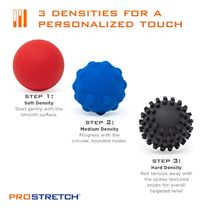 ProStretch Trio, Massage Ball Set for Muscle Knots & Plantar Fasciitis | 3 Density Massage Balls for Myofascial Release, Trigger Points & Deep Tissue Relief