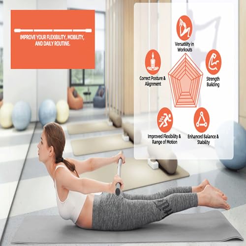 Pongnas Stretching Stick with 4 Steel Rods Non Slip Ergonomic Handles Pilates Balance Pole for Flexibility Training Shoulder Mobility Strength Home Gym Workouts