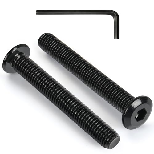 VGBUY M6-1 x 90 mm 16pcs Flat Head Hex Socket Cap Screws Metric M6 Bolts, 304 Stainless Steel 18-8, Black Zinc Plated, Full Thread, with Hex Spanner - size: M6 x 90mm(16pcs)