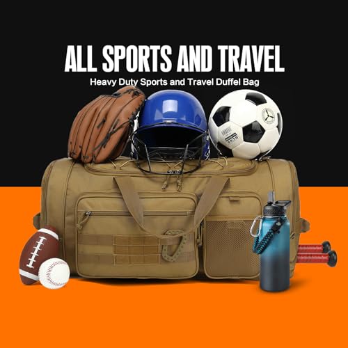 TUGUAN Large Baseball Softball Duffle Bag, 3 in 1 Baseball Equipment Duffel Backpack for Adult Youth, 65L Bat Bag with Shoes Compartment - 2 Bat Sleeves Fence Hook Hidden Dual Straps - color: Brown