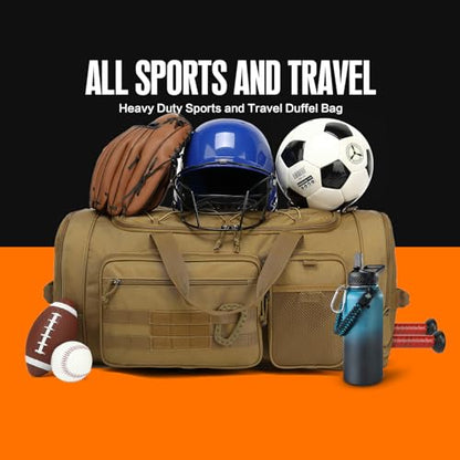 TUGUAN Large Baseball Softball Duffle Bag, 3 in 1 Baseball Equipment Duffel Backpack for Adult Youth, 65L Bat Bag with Shoes Compartment - 2 Bat Sleeves Fence Hook Hidden Dual Straps - color: Brown