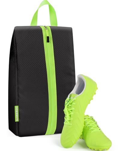 GLORIEROO Smell Proof Shoe Bags for Travel-Soccer Cleat Bag Smell Proof with Active Carbon Fabric | Odor-Absorbing Water-Resistant Track Shoe bags for Sports (Black with Green, UP TO US14) - color: Black with Green, size: UP TO US14