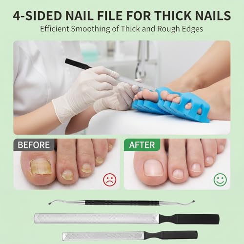 3 PCS Metal Nail File Toenail File for Thick Nails and Ingrown Relief Stainless Steel Double Sided Heavy Duty with Dual-Ended Toenail Lifter for Seniors Men Women Natural Nails Pedicure Tool