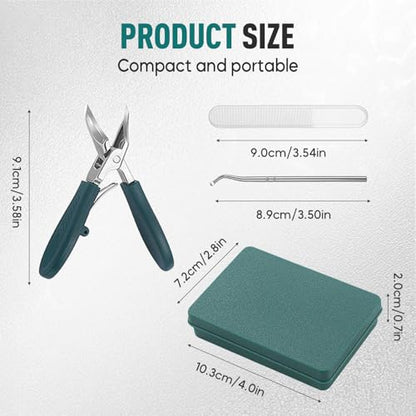 4 PCS Set Wide Jaw Opening Anti Splash Slanted Nail Clipper, 2026 Upgrade Curved Toenail Clippers, Toe Nail Clippers for Thick Nails for Seniors Klipp, Heavy Duty Toenail Clipper Kit (Dark Green Set) - color: Dark Green Set