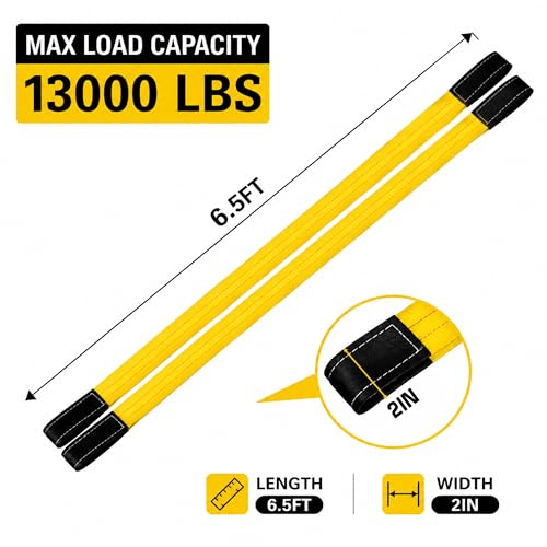4-Pack 2" x6.5ft Lift Sling Web Straps Heavy Duty Polyester | 13,000lbs capacity. Feature abrasion resistant wear guard ends. Ideal for lifting furniture, appliances & heavy loads. - style: 4pk 2in x 6.5 ft