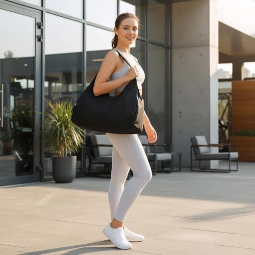 Forestfish Yoga Gym Bag For Women With Shoes Compartment & Wet Dry Storage Pockets Lightweight Duffel Bag, Black - color: Black